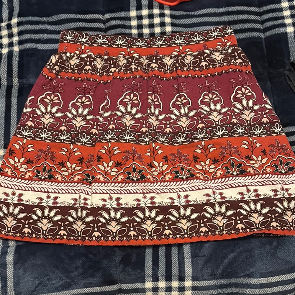 Loft Floral Patterned Skirt - Red, Orange and White